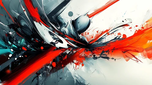 Dynamic Abstract Art with Bold Red and Black Brushstrokes.