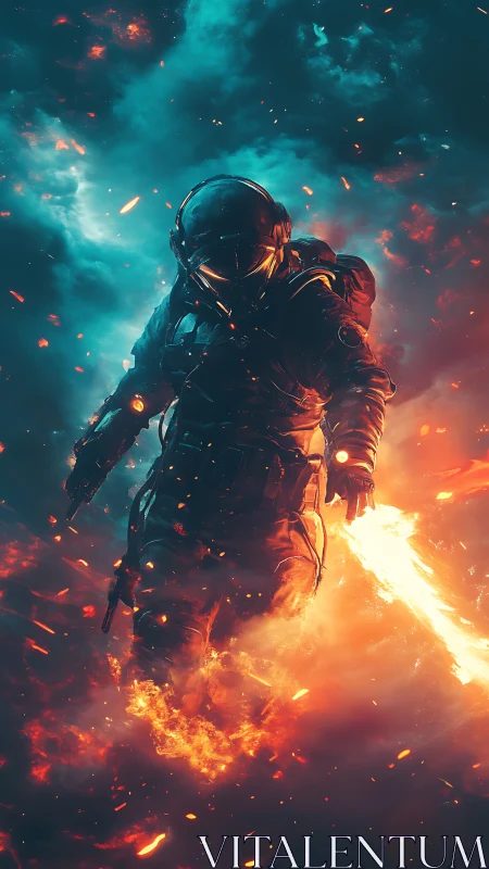 Astral firewalker strides through a storm of cosmic embers.