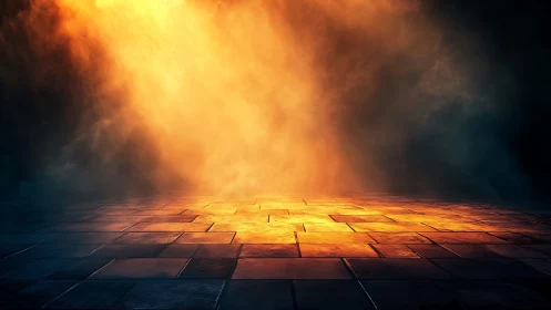 Illuminated floor with atmospheric light rays emanating from center