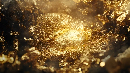Shimmering Raw Gold Nugget in Natural Rocky Surroundings.