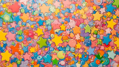 Chromatic starfield abstraction with layered cartoon constellations