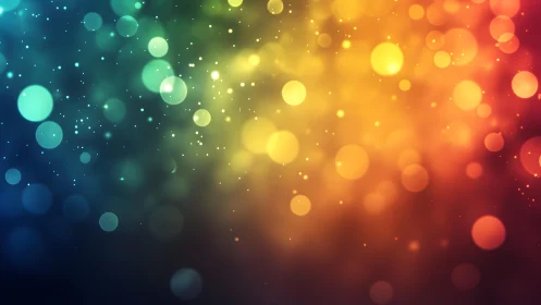 Vibrant bokeh lights in rainbow gradient abstract background.