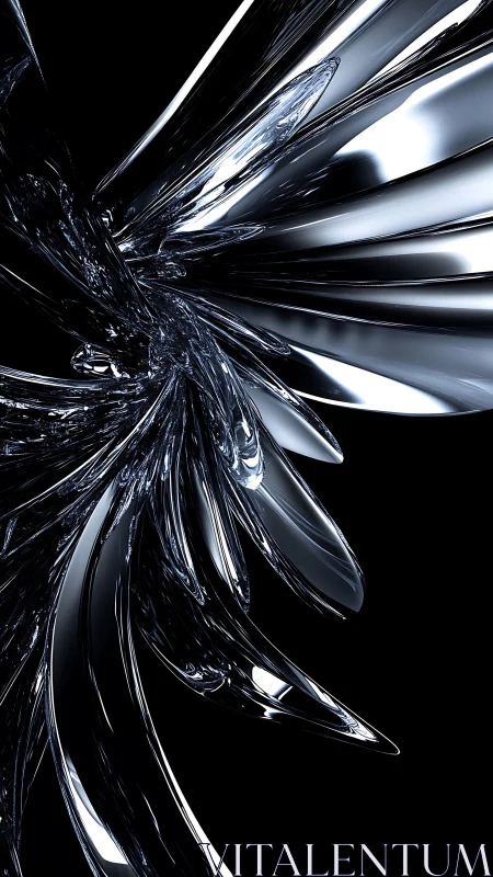 Chrome fractal wings slice void in mirrored fluid arcs.