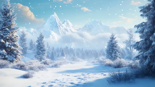Cryogenic alpine valley under volumetric winter atmosphere.