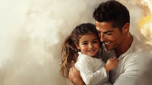 Father holding young daughter in warm intimate embrace.