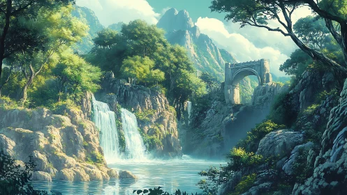 Digital rendering shows waterfall gorge and stone bridge