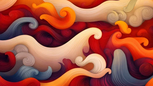 Vibrant swirling ribbons in layered warm abstract waves