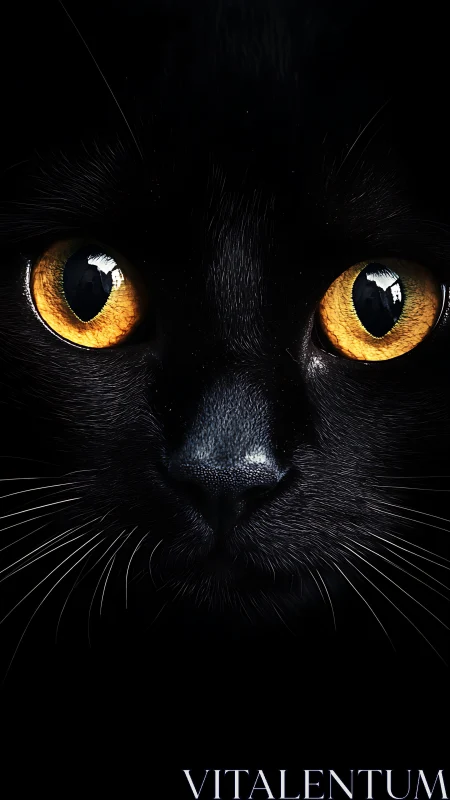 Luminous Eyes in the Darkness: A Black Cat's Haunting Gaze