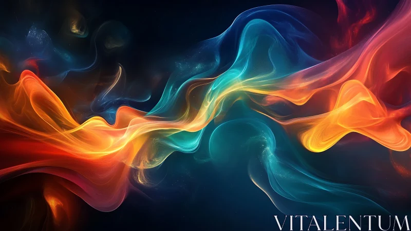 Colorful light trails flow across dark abstract background