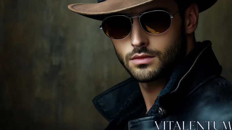 Leather shadows study a quiet rebel in mirrored shades