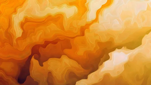 Orange fluid abstract forms show layered swirling contours