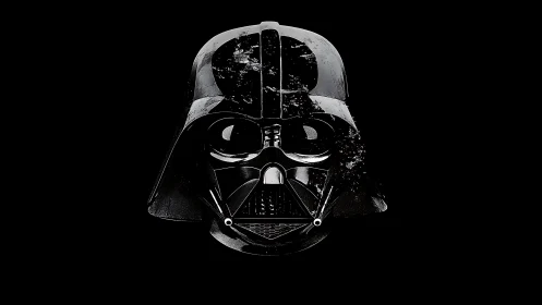 Dark masked helmet portrait in stark monochrome lighting.