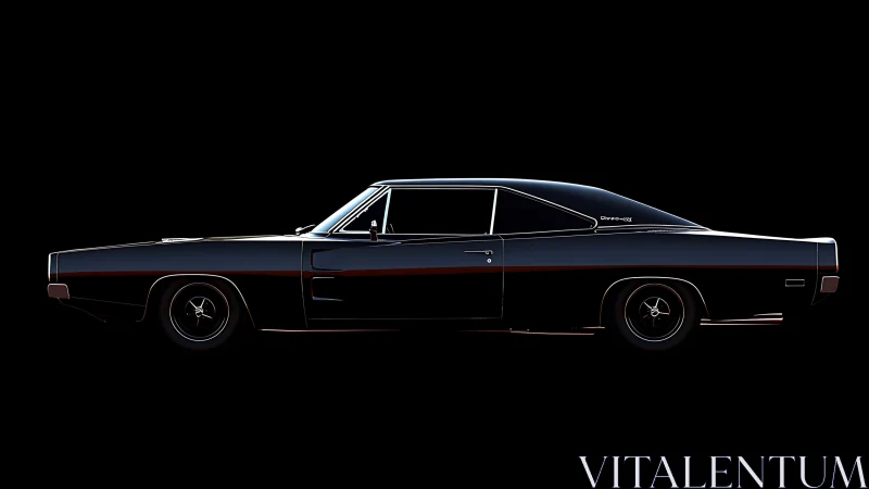 Midnight muscle car profile in high-contrast side lighting.