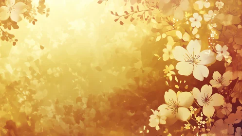 Golden floral haze with softly glowing sakura blossoms.