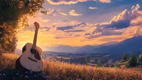 Sunset guitar waits in a wildflower meadow of rolling echoes.