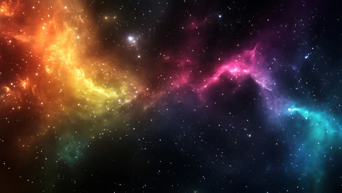 Chromatic nebula ribbon across deep cosmic starfield.