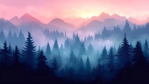 Misty Mountains at Dawn: Where Dreams Meet Forest.