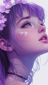 Soft violet daydream with floral whispers and bright eyes.