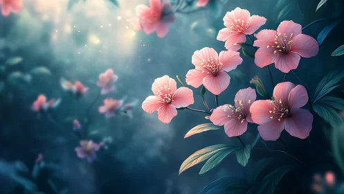 Luminous Petals Waltz in Twilight Bloom Reverie.