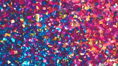 Multicolor reflective confetti shards form dense abstract field