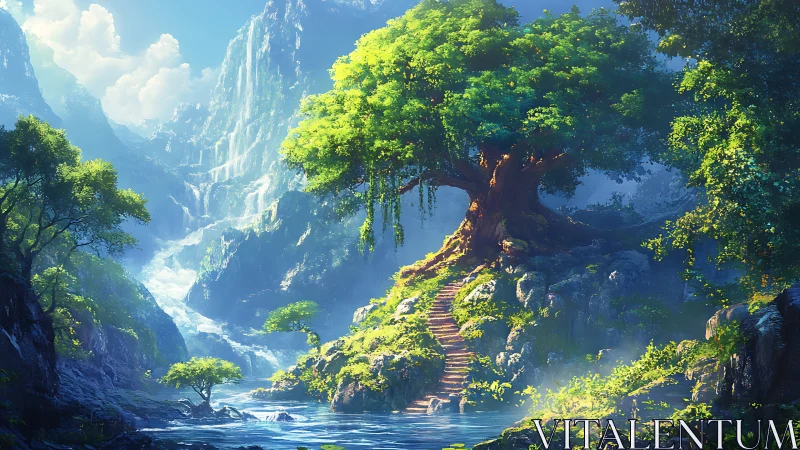 Luminous Canyon: Where Ancient Roots Meet Cascading Waters.