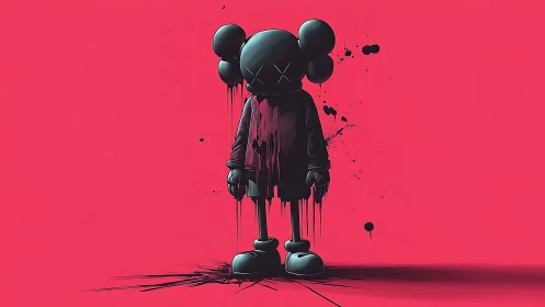 Graffiti-dripped vinyl figure silhouette on saturated magenta ground