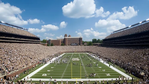 Photorealistic collegiate football stadium crowd panorama.