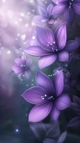 Purple Luminescent Floral Composition with Bokeh Particle Effects.