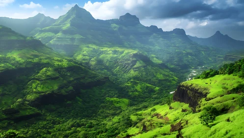 Emerald mountain kingdom under storm-kissed summer light.