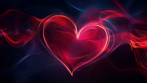 Neon Heart Form with Radiant Glow and Flowing Energy Pathways