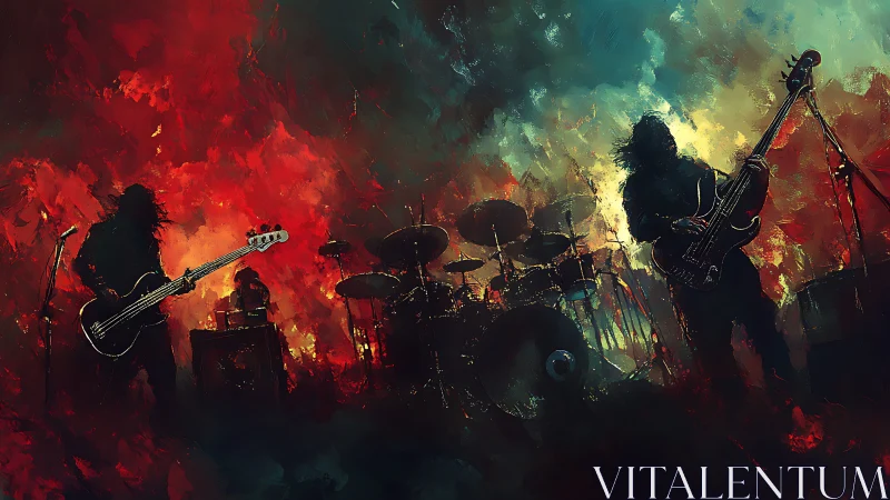 Abstract metal band performance against blazing colors.