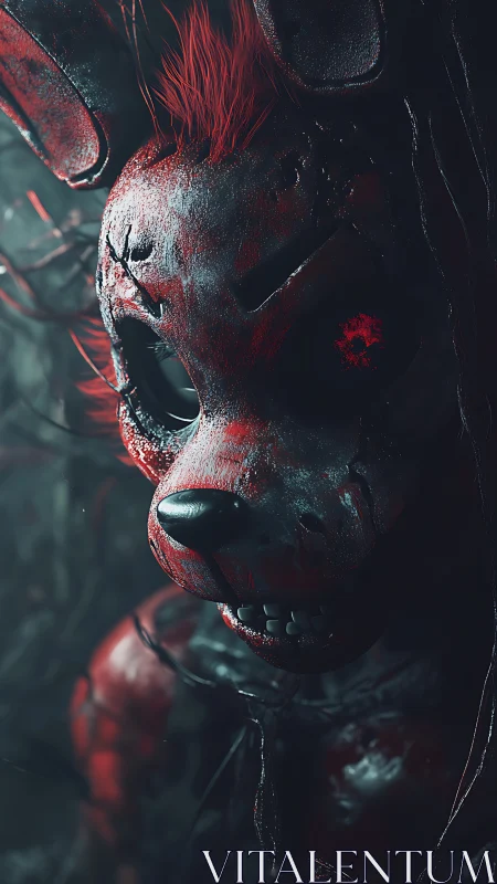 Bloodlit animatronic hare stalks the wires at midnight.