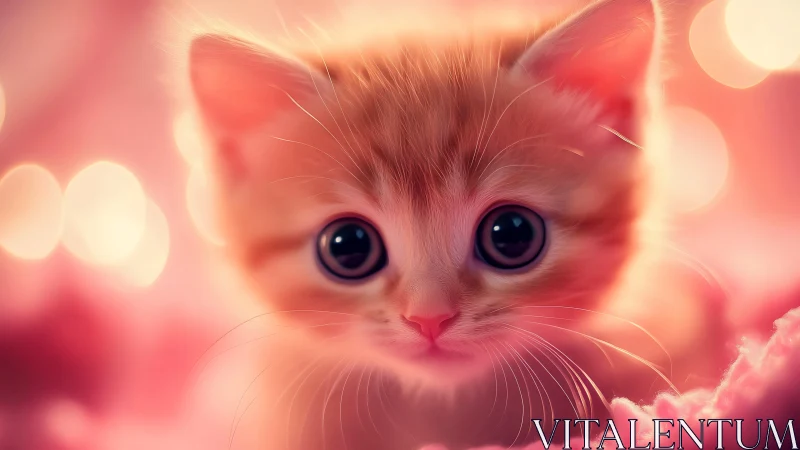 Ethereal Kitten with Luminous Eyes in Pink Cloudscape