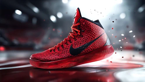 Crimson court sneaker ignites the arena in kinetic glow.