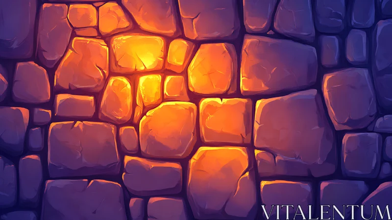 Luminous dungeon stones glowing with hidden ember paths.