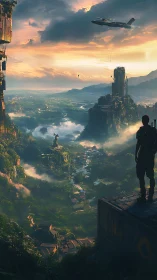 Skyline scout over mistborn jungle ruins at daybreak.