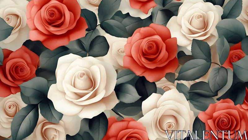 Layered Rose Composition in Coral, Cream, and Teal