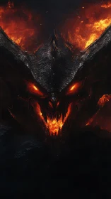Volcanic demon visage emerges from molten darkness with blazing symmetry