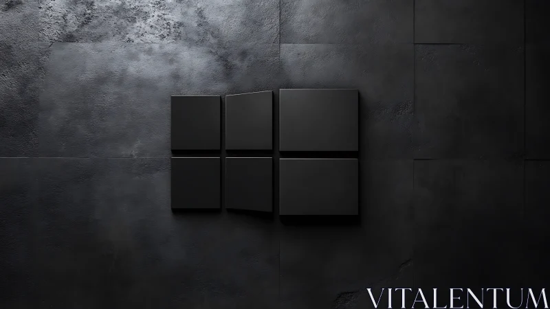 Minimal black window panels form geometric wall composition