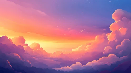 Sunset clouds blaze across sky in vivid pastel gradients.