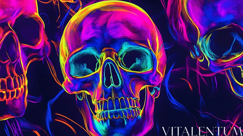 Neon skull chorus humming in ultraviolet twilight hush.