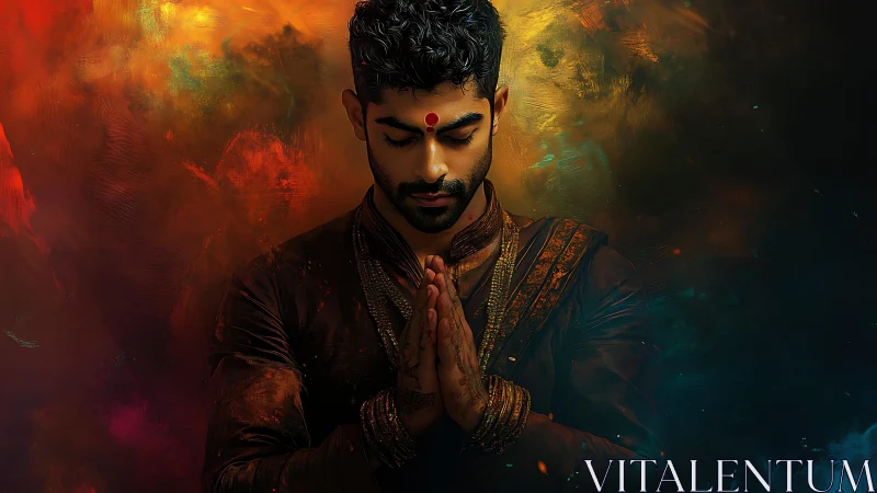 Silent prayers kindle fire and starlight around the seeker