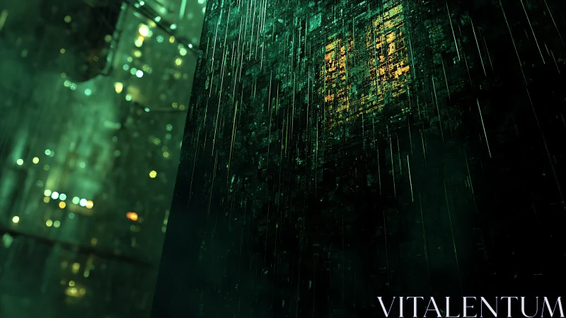 Cybernetic megastructure facade with luminous data grid