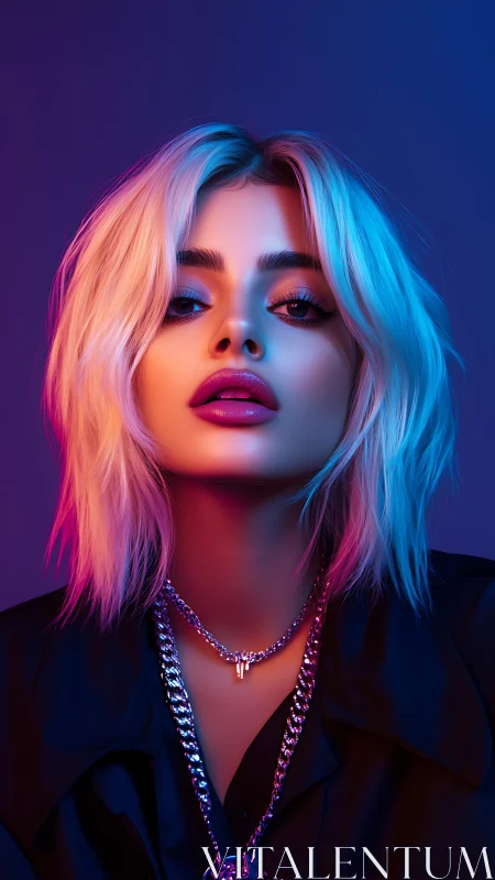 Neon-kissed portrait glows with confident modern beauty