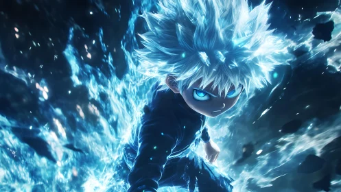 Electric prodigy ignites a storm of neon-blue fury.