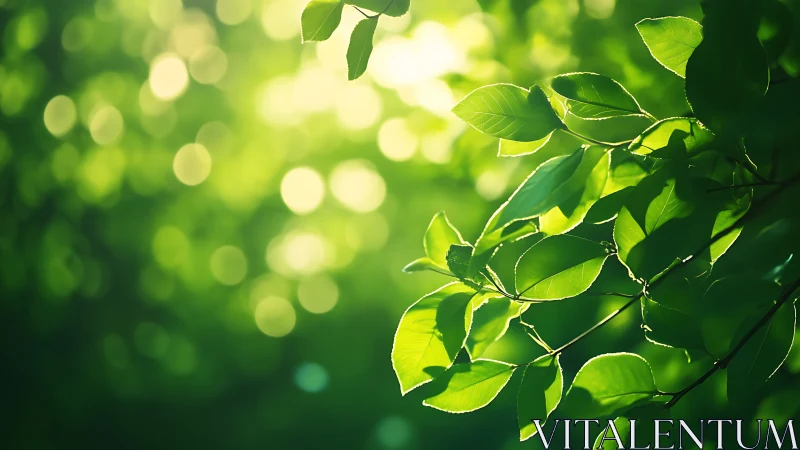 Sunlit Green Leaves with Soft Bokeh Background, Nature Photography.