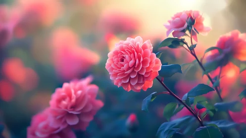 Pink Dahlia Garden Soft Focus Bloom.