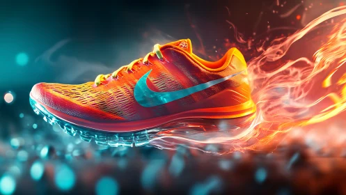 Luminous orange running shoe with dynamic vapor trail lighting