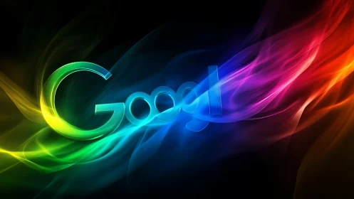 Iridescent wordmark swirling in multicolor light ribbons.