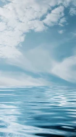 Calm ocean surface reflects diffuse cloud formations in daylight